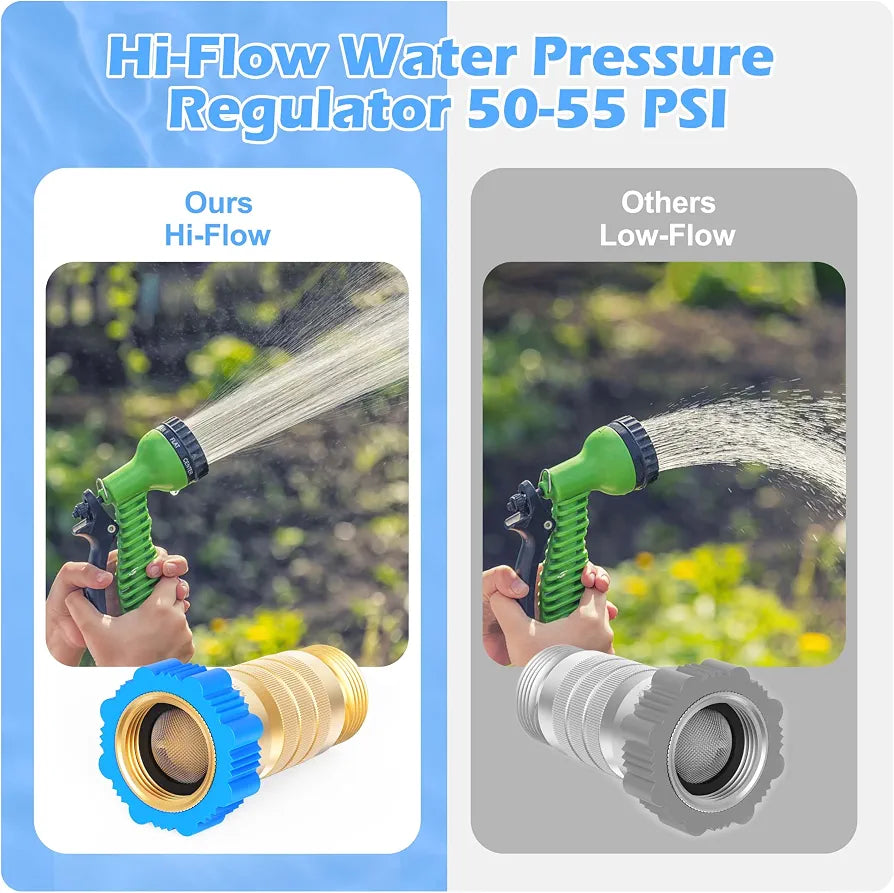 RV Hi-Flow Water Pressure Regulator 50-55 psi, 3/4 Inch Thread Lead-Free Brass Inline Water Pressure Reducer for Camper, Trailer, RV Plumbing System