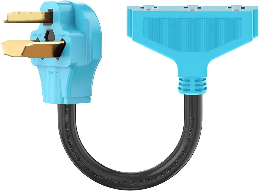 CircleCord 3 Prong 30 Amp to 110V Dryer Distribution Adapter Cord, NEMA 10-30P Male to 3X 5-15R Household Outlet Female