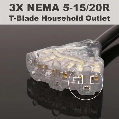 CircleCord 30 Amp to 110V RV/Generator Distribution Adapter Cord, NEMA TT-30P Male to 3X 5-15R/5-20R T-Blade Household Outlet Female with LED Power Indicator 3750W