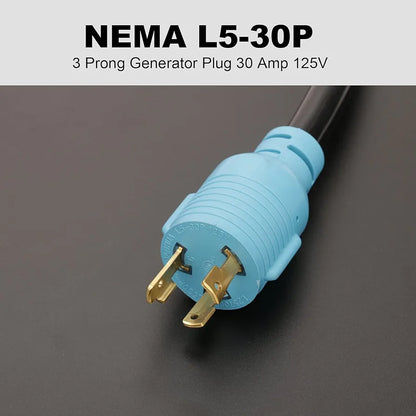 CircleCord NEMA L5-30P to L14-30R Adapter Cord, 4 to 3 Prong Generator Transfer Switch Adapter, 30 Amp Generator Twist Lock 3 to 4 Prong House Inlet Box, STW 10 AWG Blue