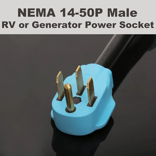 CircleCord ETL Listed 50 Amp to 110V RV/Generator Distribution Adapter Cord, NEMA 14-50P Male to 4X 5-15R/5-20R T-Blade Household Outlet Female with Dust Protection Caps