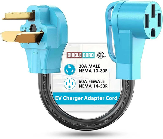 CircleCord NEMA 10-30P to 14-50R EV Charger Adapter Cord Compatible with Tesla Model 3/S/X/Y, 30 Amp Dryer to 50 Amp EV for Level 2 Charging, ETL Listed 