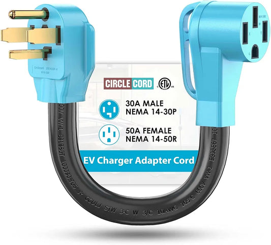 CircleCord 4 Prong NEMA 14-30P to 14-50R EV Charger Adapter Cord Compatible with Tesla Model 3/S/X/Y, 30 Amp Dryer to 50 Amp EV for Leave 2 Charging, ETL Listed 