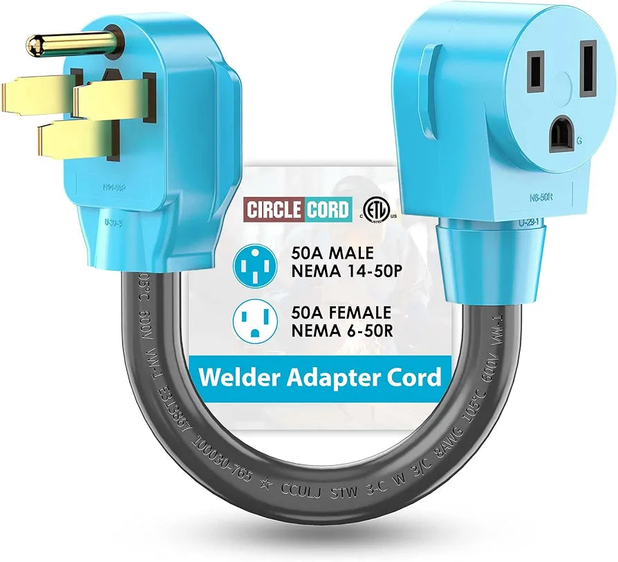 CircleCord Welder Adapter Cord, NEMA 14-50P Male to 6-50R Female, 50 Amp Welder Power Adapter Plug, Heavy Duty STW 8 AWG 50 Amp 250V 12500 Watt