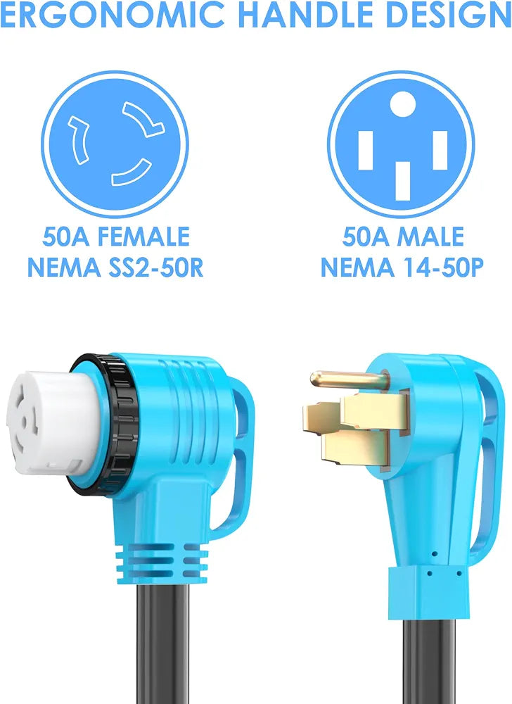 CircleCord UL Listed 50 Amp 50 Feet RV/Generator Cord with Locking Connector, Heavy Duty 6/3+8/1 Gauge STW Wire, 14-50P Male and SS2-50R Twist Locking Female for RV Camper and Generator to House