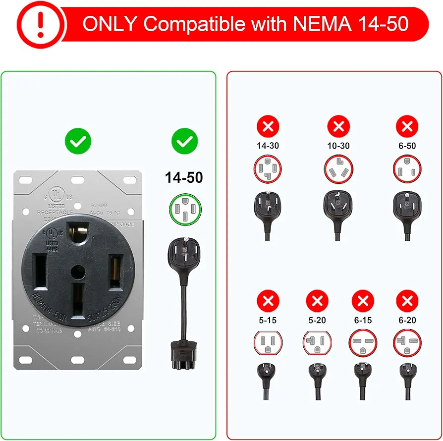 CircleCord ETL Listed 50 Amp 50 Feet RV/EV Extension Cord, Heavy Duty 6/3+8/1 Gauge STW Wire, NEMA 14-50P/R Suit for Tesla Model 3/S/X/Y EV Charging and RV Trailer Campers
