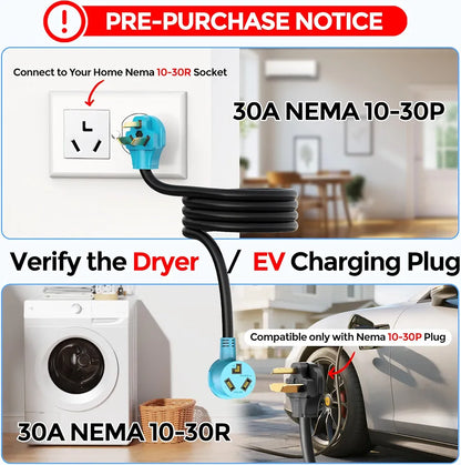 CircleCord 3 Prong 15FT Dryer/EV Extension Cord, 30 Amp NEMA 10-30P/R, Suit for Level 2 EV Charging and 3 Prong Dryer, 125V/250V STW 10 Gauge