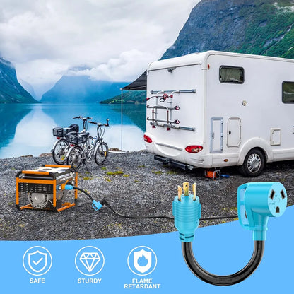 CircleCord 3 Prong 30 Amp Twist Lock Adapter, Generator to RV Adapter Cord with Grip Handle, L5-30P Twist Lock Male to TT-30R Female, Heavy Duty STW 10 AWG for Generator to RV Trailer Camper