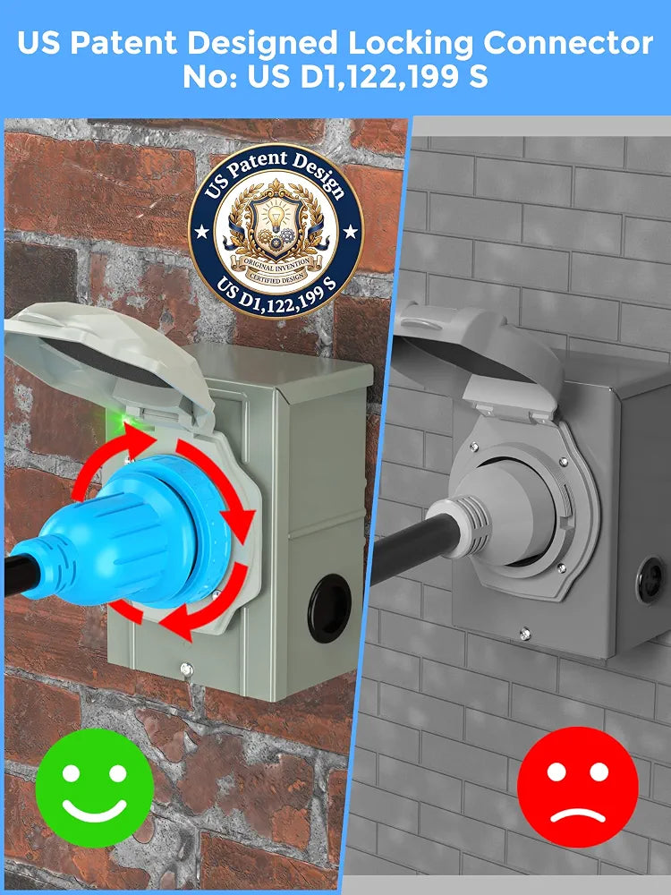 CircleCord 4 Prong 15 Feet 30 Amp Generator Extension Cord and Inlet Box with Locking Connector, Heavy Duty NEMA L14-30P/L14-30R, 125/250V 7500W 10 Gauge SJTW Generator to House Power Cord