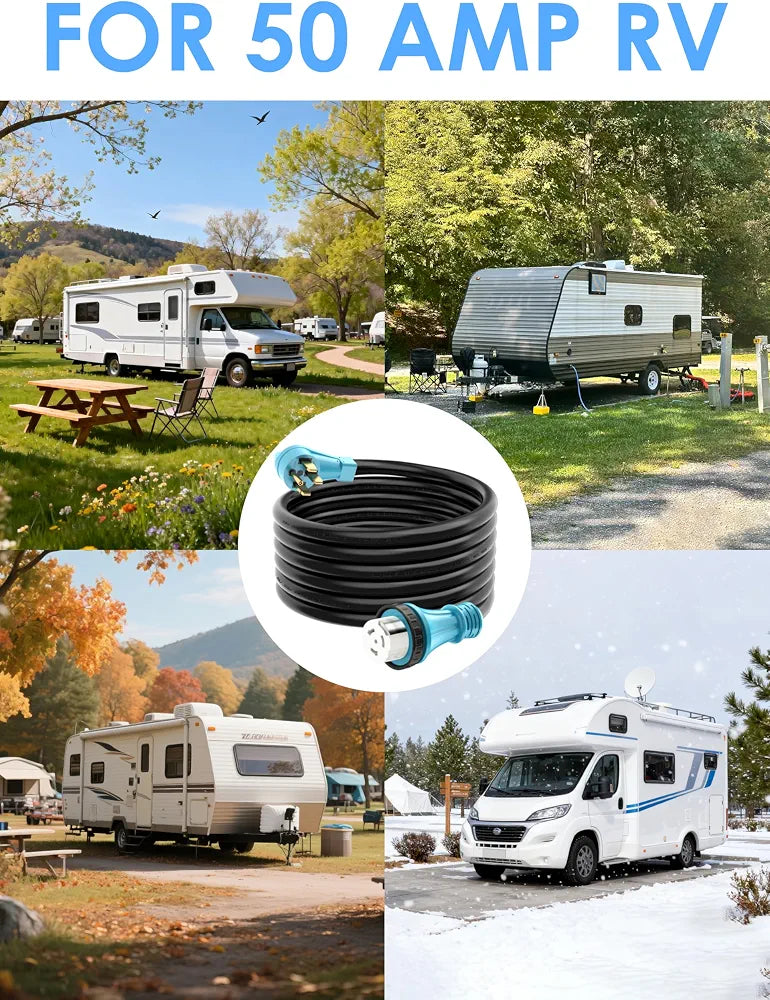 CircleCord UL Listed 50 Amp 50 Feet RV/Generator Cord with Locking Connector, Heavy Duty 6/3+8/1 Gauge STW Wire, 14-50P Male and SS2-50R Twist Locking Female for RV Camper and Generator to House