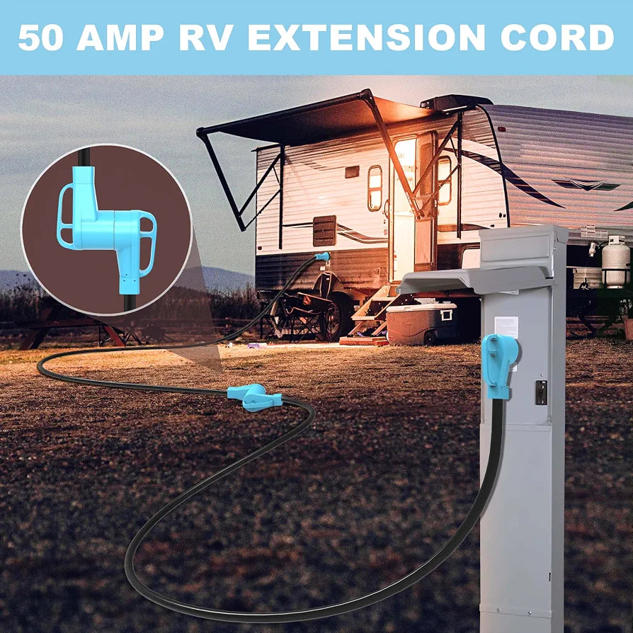 CircleCord ETL Listed 50 Amp 50 Feet RV/EV Extension Cord, Heavy Duty 6/3+8/1 Gauge STW Wire, NEMA 14-50P/R Suit for Tesla Model 3/S/X/Y EV Charging and RV Trailer Campers