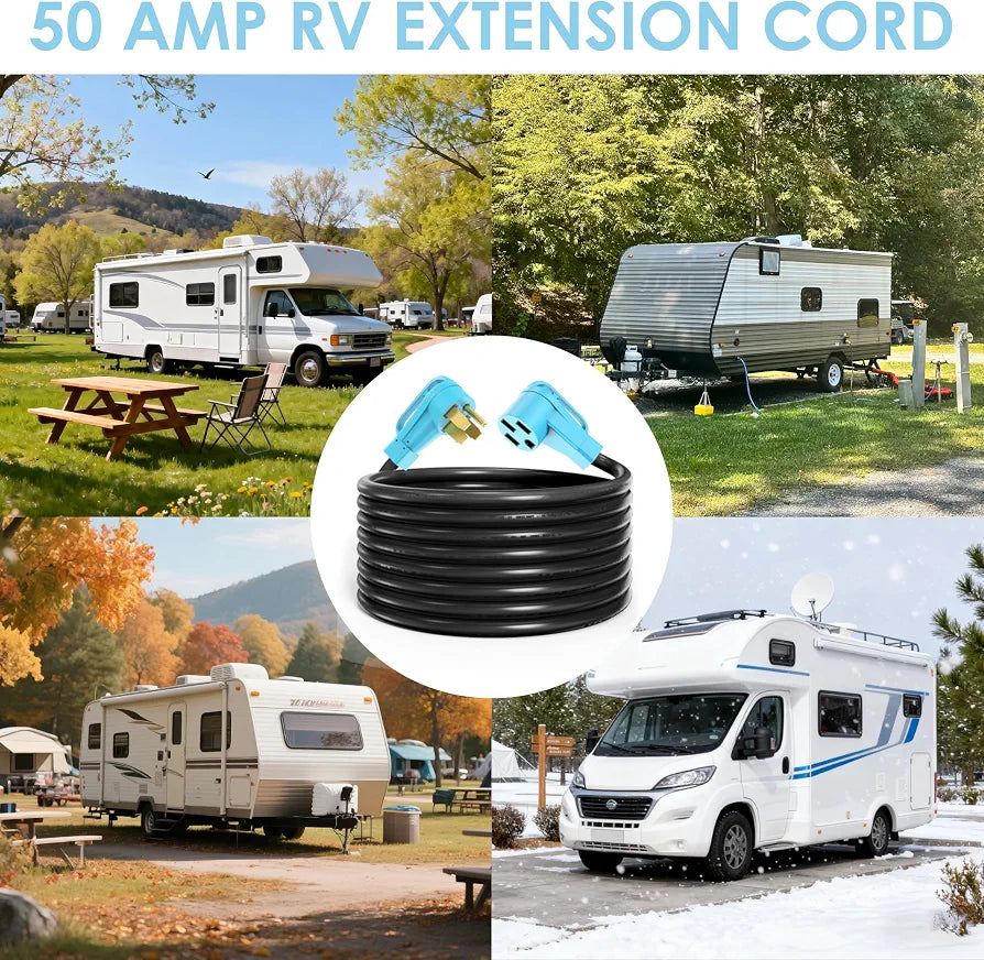 CircleCord ETL Listed 50 Amp 50 Feet RV/EV Extension Cord, Heavy Duty 6/3+8/1 Gauge STW Wire, NEMA 14-50P/R Suit for Tesla Model 3/S/X/Y EV Charging and RV Trailer Campers